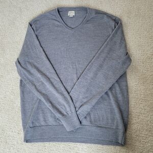 J Crew Sweater Mens XL Gray 100% Merino Wool V Neck Pullover Lightweight